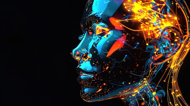Eyecatching Glowing blue face with lines chaos