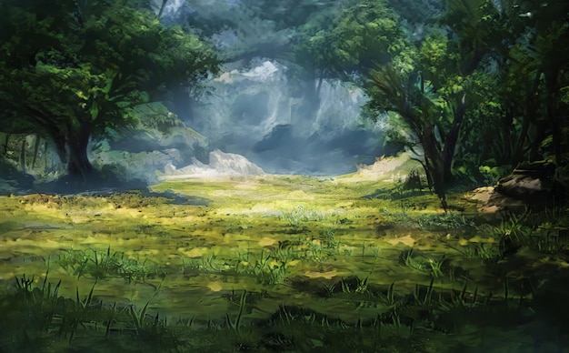 fantastic epic magica landscape summer nature mystic forest gaming rpg background