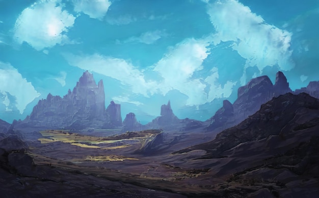 fantastic epic magical landscape of mountains summer nature mystic valley gaming rpg background