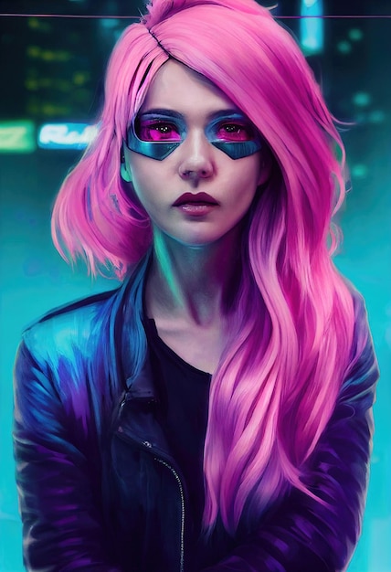 fantasy pink fictional beauty fashionable woman with pink hair and beauti eyes