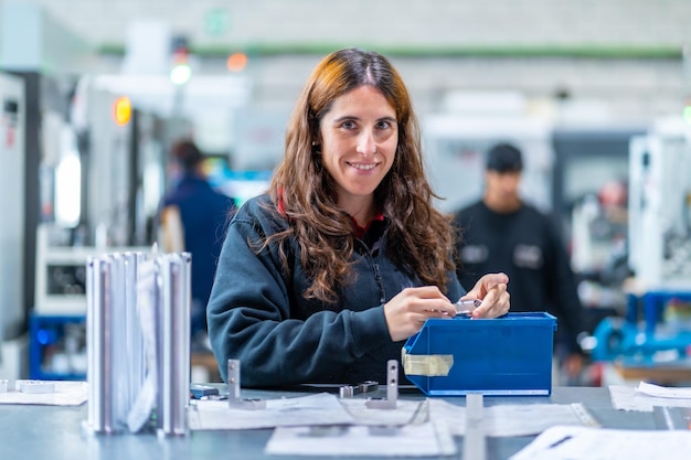 Female engineer working in a cnc factory in the quality control process