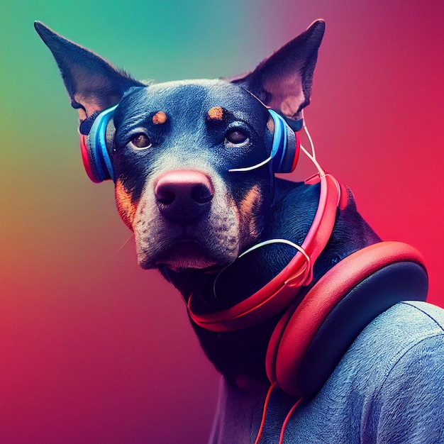 Fenny Dog Dobermann headphones wearing Headphones