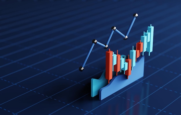 Financial Market Analysis Forex Trading Candlestick Chart on Blue Background 3D Render