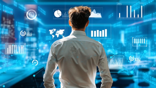 Finansiel rådgiverekspert eller erhvervsdrivende, der arbejder med bi business intelligence-datalisp