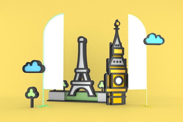 Flags Travel Front Side In Yellow Background
