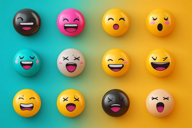 Flat Design Emotion and Expression Icons with Simple Lines and Bold Colors