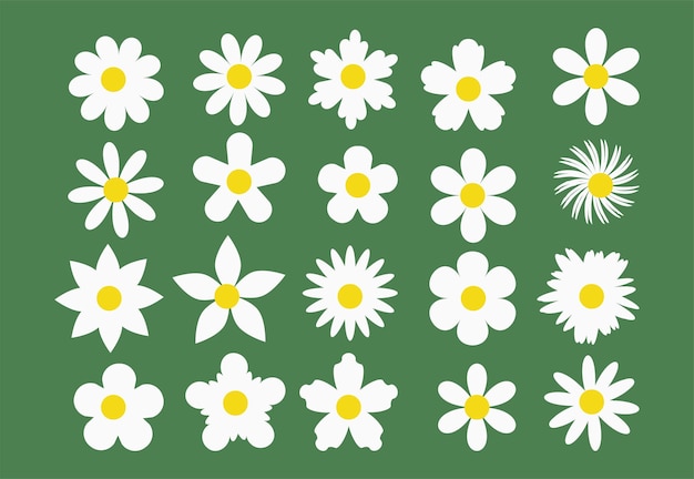 Floral Hippy groovy daisy flowers set Retro vintage style hand drawn decorative elements 60s 70s