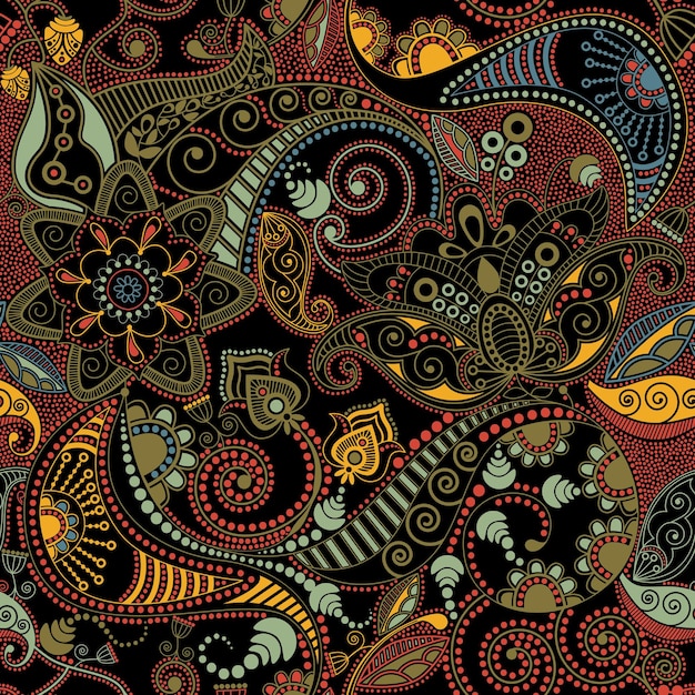 Floral seamless pattern texture effect Indian colorful ornament Vector decorative flowers and Paisley Ethnic style Design for fabrics cards web decoupage