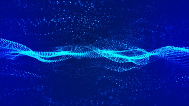 Flowing blue dots and particles on deep blue background Abstract digital particle and dots wave and light abstract background animation cyber or technology background 3d abstract animation