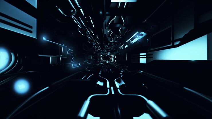 Bild fly inside of futuristic metallic corridor 3d rendering