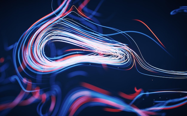 Flydende kurver med glødende neonlinjer 3D-rendering