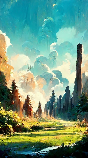 forest in the sunny morning 3d illustration