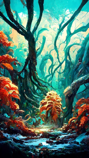 Forest Mayan style under the sea 3D illustration