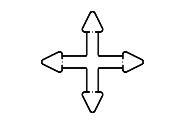Four arrow line icon black website symbol minimalist outline sign