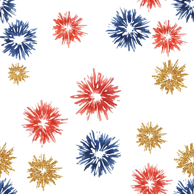 Fourth of July seamless pattern Red Blue fireworks bursts Independence day national holiday clipart for wrapping paper napkins