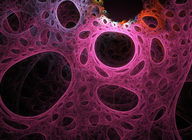 Fractal colored abstract  round curves and lines on black background