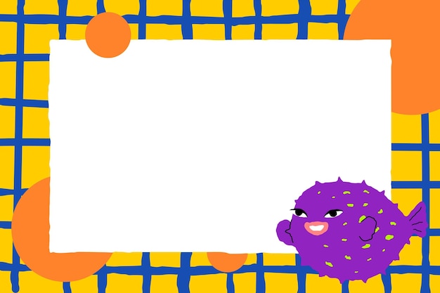 Frame png with cute puffer fish animal illustration design