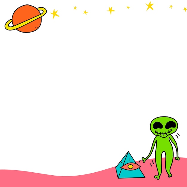 Frame with alien and planet Saturn design element