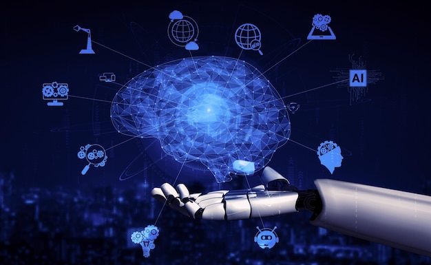 Framtida artificiell intelligens-robot och cyborg 3D-illustration