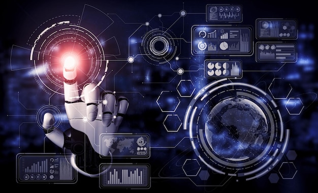 Framtida artificiell intelligens-robot och cyborg 3D-illustration