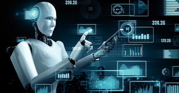 Framtida finansiell teknik i Mlb kontrollerad av AI-robothumanoid använder maskininlärning