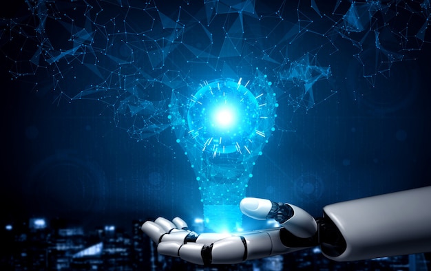 Framtida robot och cyborg med artificiell intelligens.