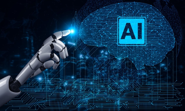 Framtida robot och cyborg med artificiell intelligens.