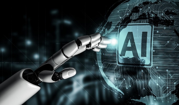 Fremtidens AI-robot og cyborg 3D-rendering