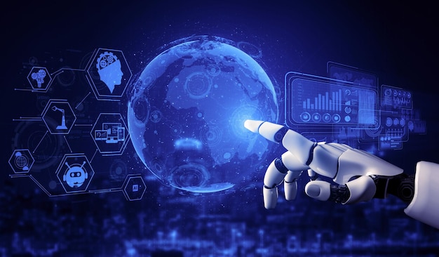 Fremtidens AI-robot og cyborg 3D-rendering