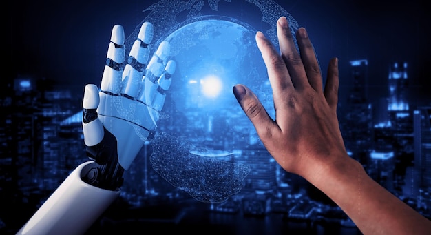 Fremtidens AI-robot og cyborg 3D-rendering
