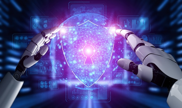 Fremtidens robot og cyborg med kunstig intelligens.