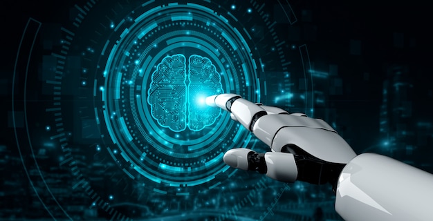 Fremtidens robot og cyborg med kunstig intelligens.