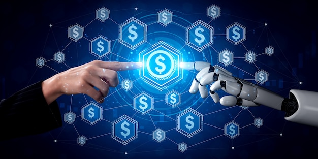 Fremtidens robot og cyborg med kunstig intelligens.