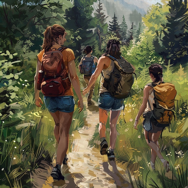 friends hiking on a nature trail