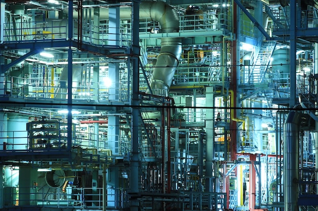full frame shot of illuminated power plant at night