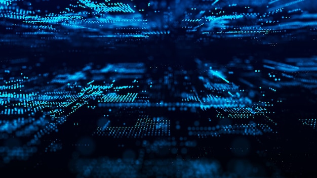 Future digital cyberspace with moving particles Sorting and analysis digital data Technology matrix algorithm Security storage data 3d rendering