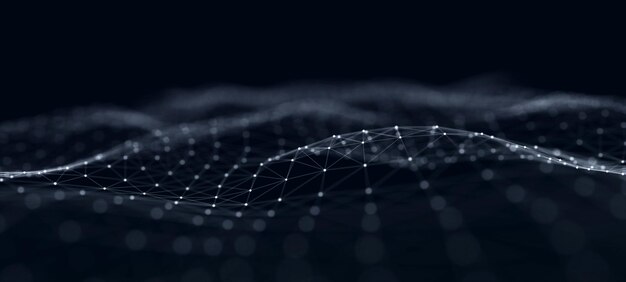 Futuristic abstract mesh Wave with the connection of dots and lines 3D rendering