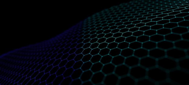 futuristic abstract mesh wave with the connection of dots and lines 3d rendering
