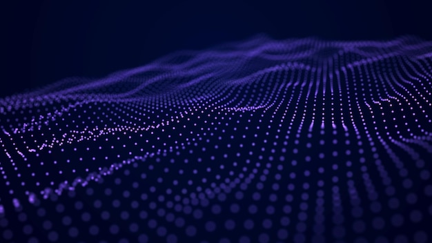 Futuristic background of dots and lines with a dynamic wave Big data 3d rendering