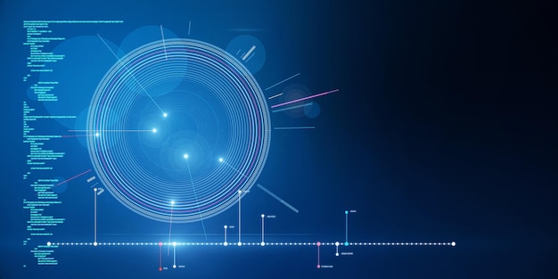 futuristic blue hud interface with glowing programming code on blurry background with mock up place digital start up future and technology concept 3d rendering