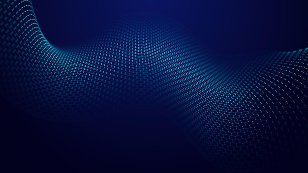 Futuristic blue wave of hexagonal grid on a blue background The concept of big data Network connection Cybernetics and artificial intelligence 3d rendering