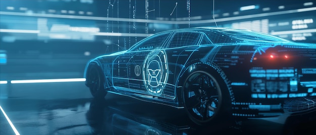 Futuristic car lights up city at