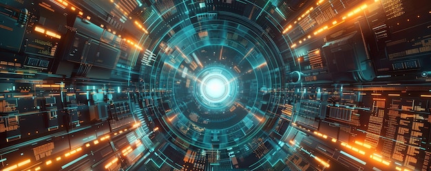 Futuristic digital abstract technology background with glowing lights and data elements representing