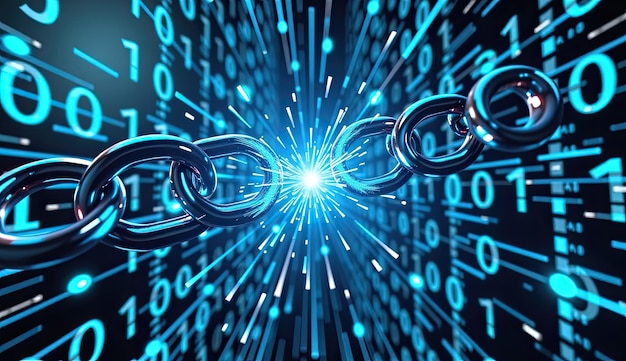 Futuristic Digital Chain Breaking with Vibrant Neon Background
