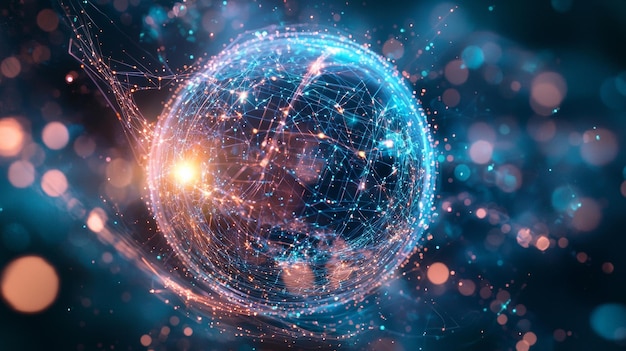 Futuristic digital globe with interconnected networks and glowing lines
