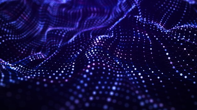 Futuristic dots background Artificial intelligence Color music sound waves Big data visualization 3d rendering