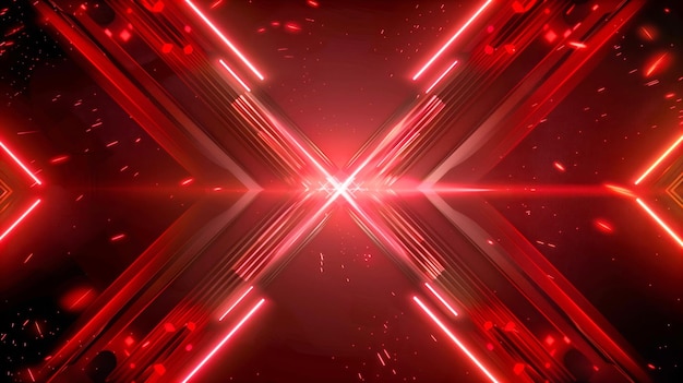 futuristic red and black abstract background featuring intersecting lines light streaks and glowing particles in a dynamic xshaped design