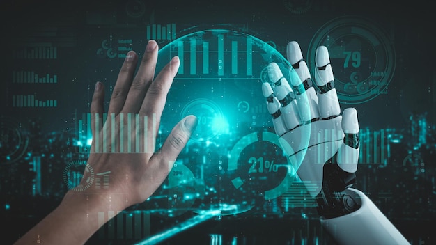 futuristic robot artificial intelligence enlightening ai technology development and machine learning concept global robotic bionic science research for future of human life 3d rendering graphic