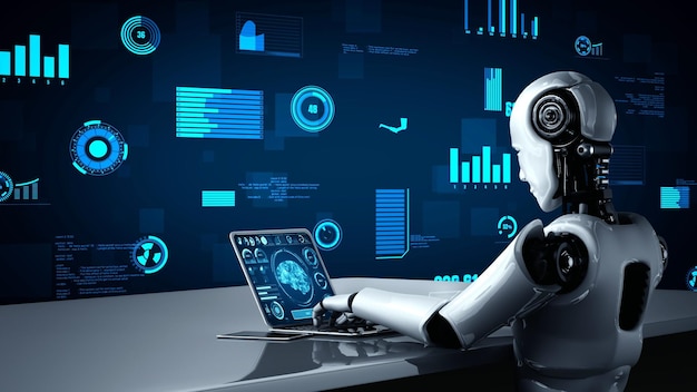 Futuristic robot artificial intelligence huminoid AI for industrial factory