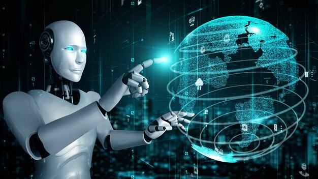Futuristic robot artificial intelligence huminoid AI for industrial factory